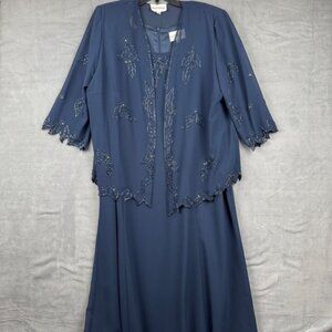 David's Bridal 2 Piece Navy Blue Beaded Mother of the Bride Dress 20WP